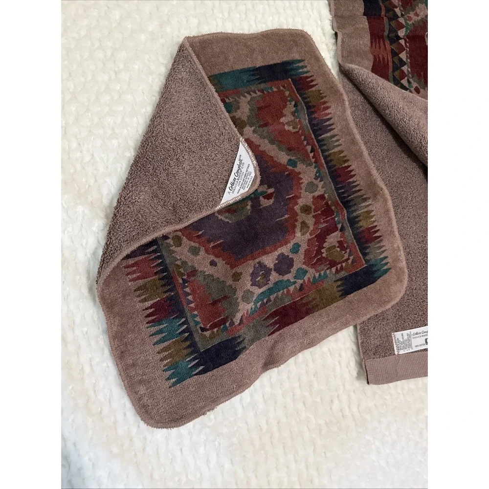 Vintage 1981 Martex Collier Campbell Bath Towel  + Hand Towel Southwestern Aztec